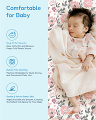 TotChill elastic-edge closeup shows easy on/off and stay-put fit for quick crib sheet changes.
