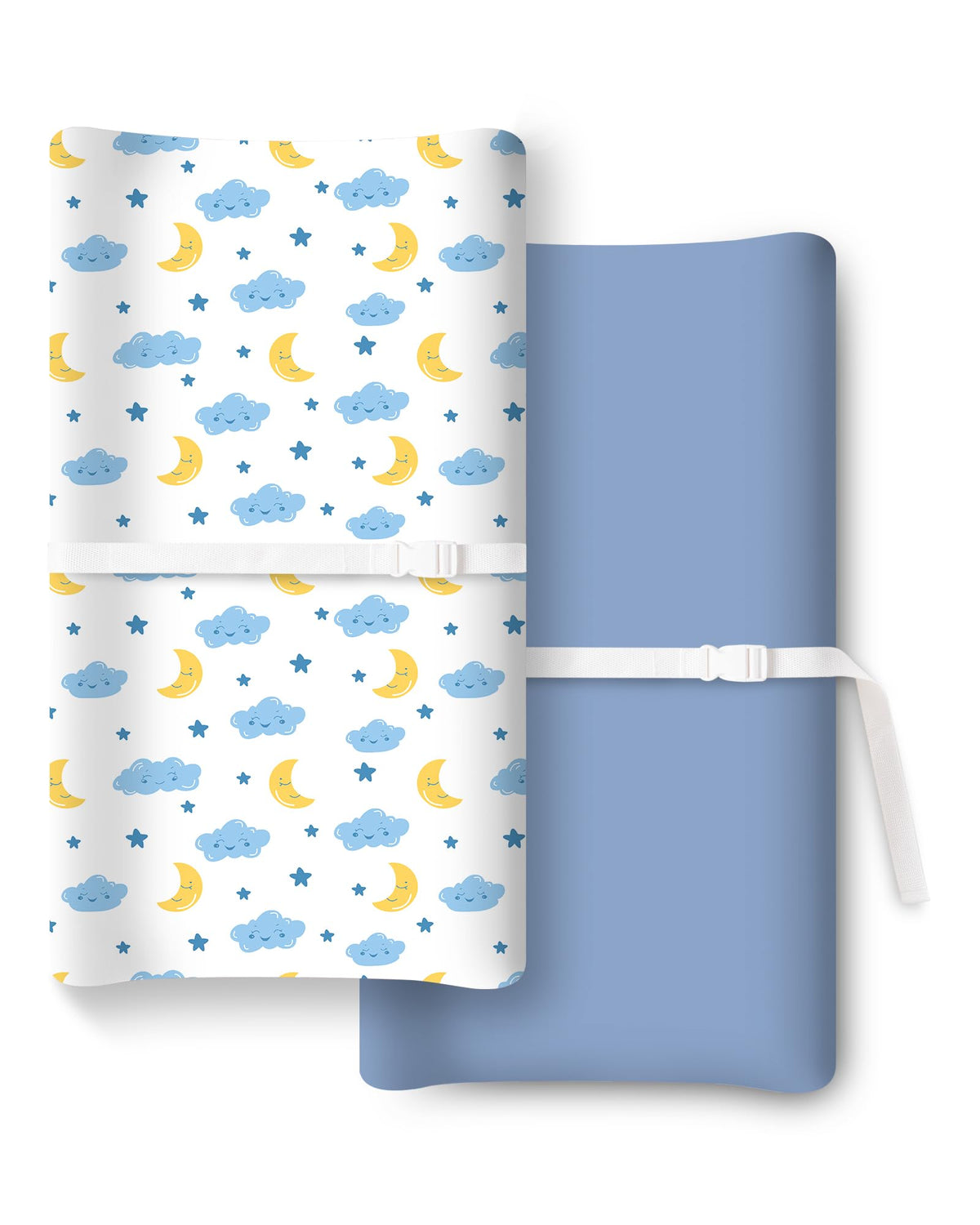 TOTCHILL extra-stretchy changing pad cover 2-pack on a dresser table for secure diaper changes.