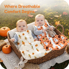 TOTCHILL ghost sleep sack in crib highlights safe snug fit.