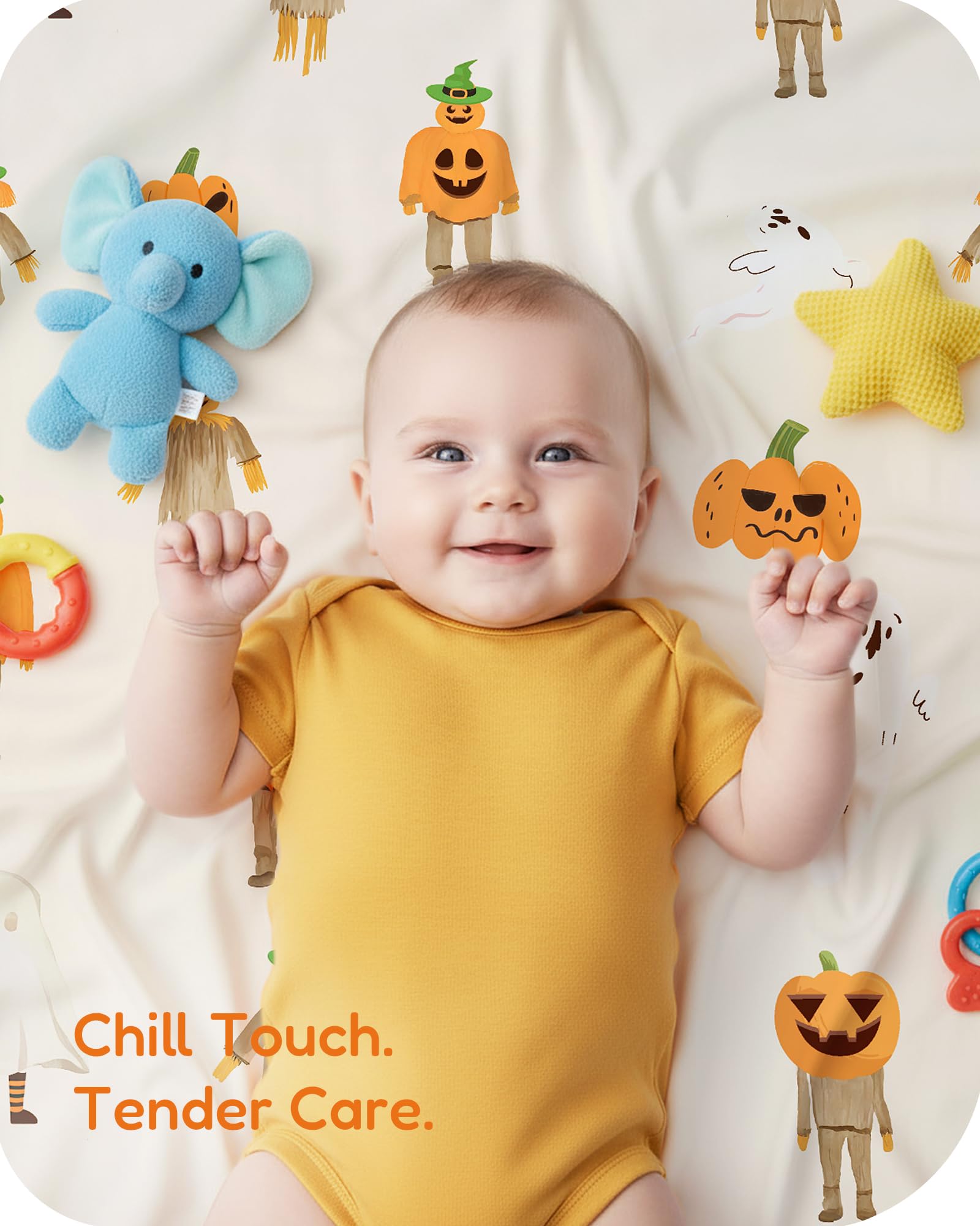 TotChill Halloween Pumpkin sheets highlight cozy, breathable fabric for baby comfort.