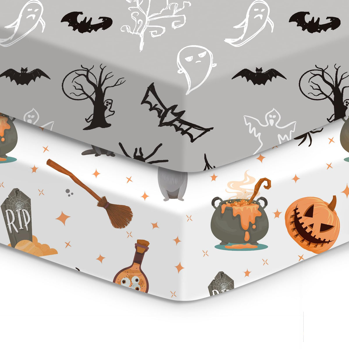 TotChill pumpkin-pattern crib sheets for a cozy Halloween nursery and secure fit.