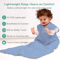 TOTCHILL sleep sack bottom-opening one-way zipper with guard for skin safety.