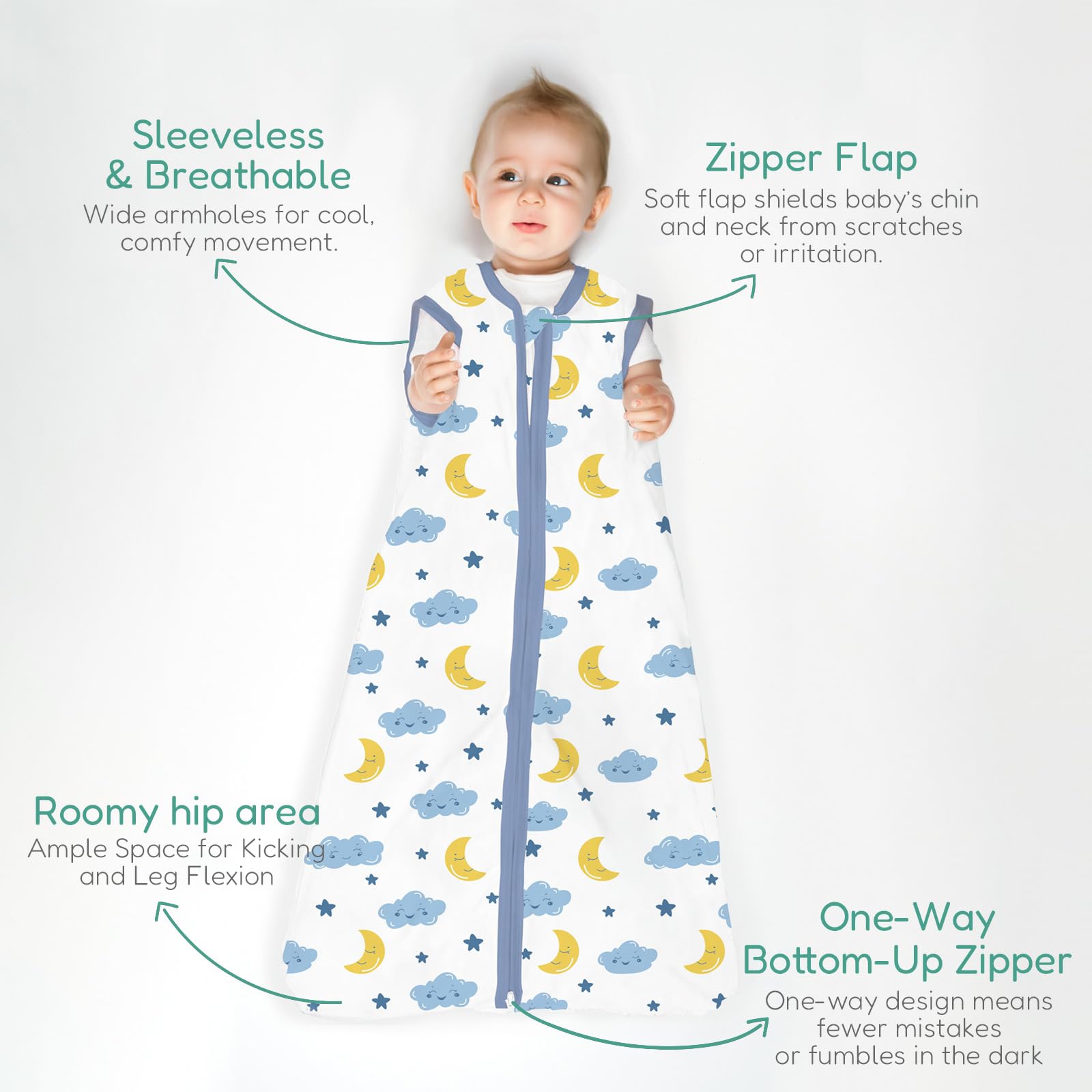 TOTCHILL sleep sack snug-neck-arm openings keep baby secure
