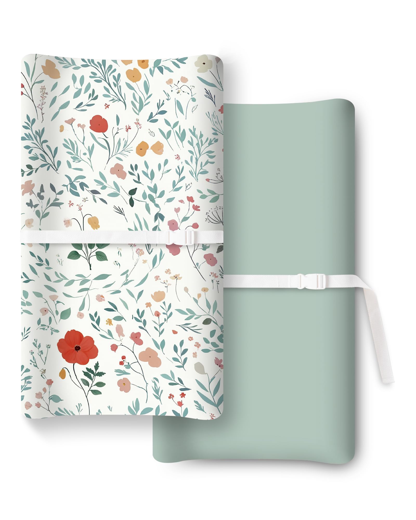 TOTCHILL changing pad cover shows two-color design for snug, comfortable diaper changes.