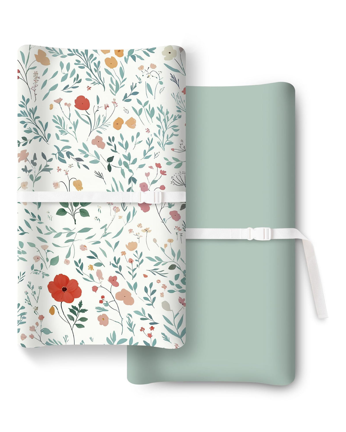 TOTCHILL changing pad cover shows two-color design for snug, comfortable diaper changes.