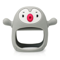 TOTCO Never-Drop teething toy on baby’s wrist, secure, hands-free soothing.
