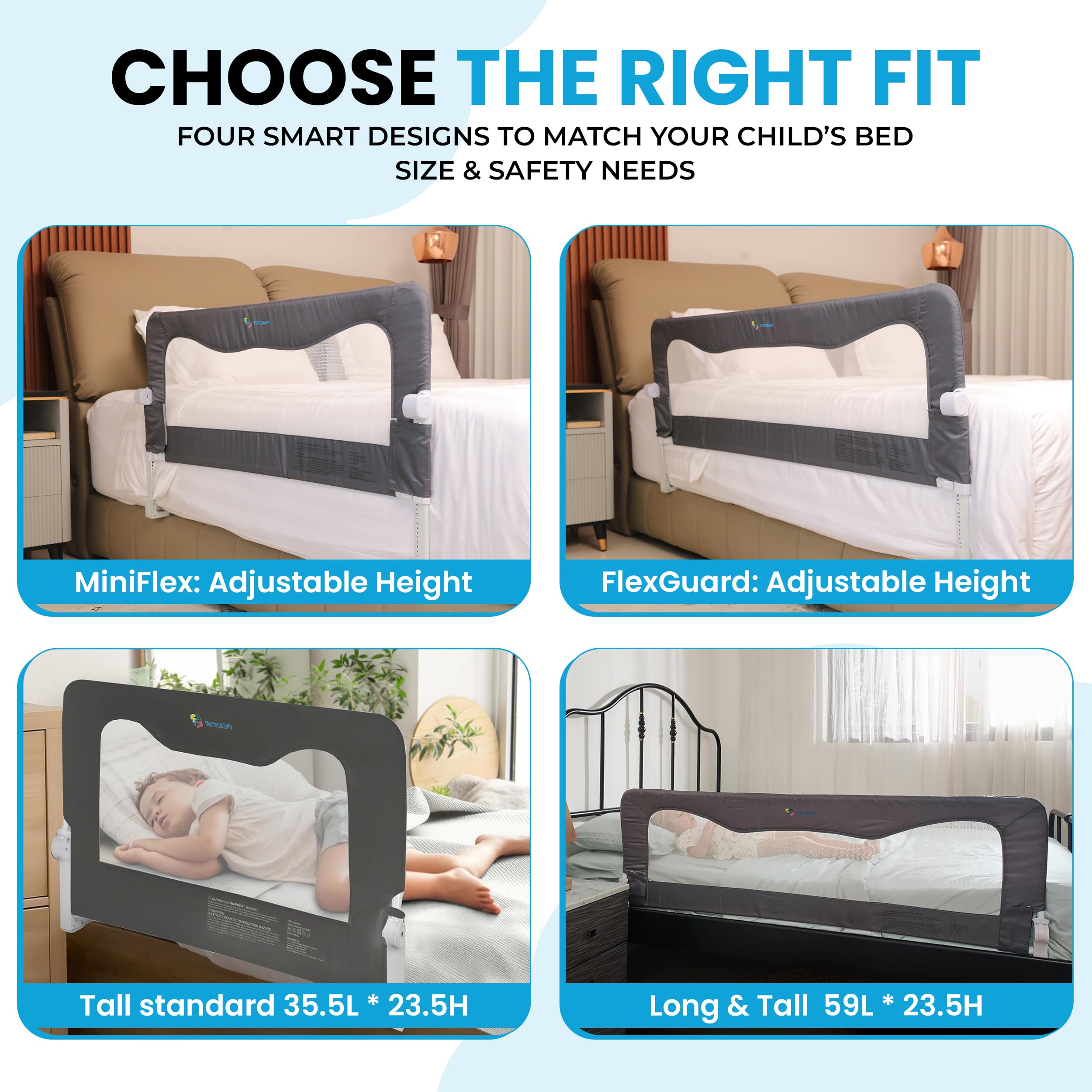 TotCraft bed rail universal fit shows compatibility with multiple bed types