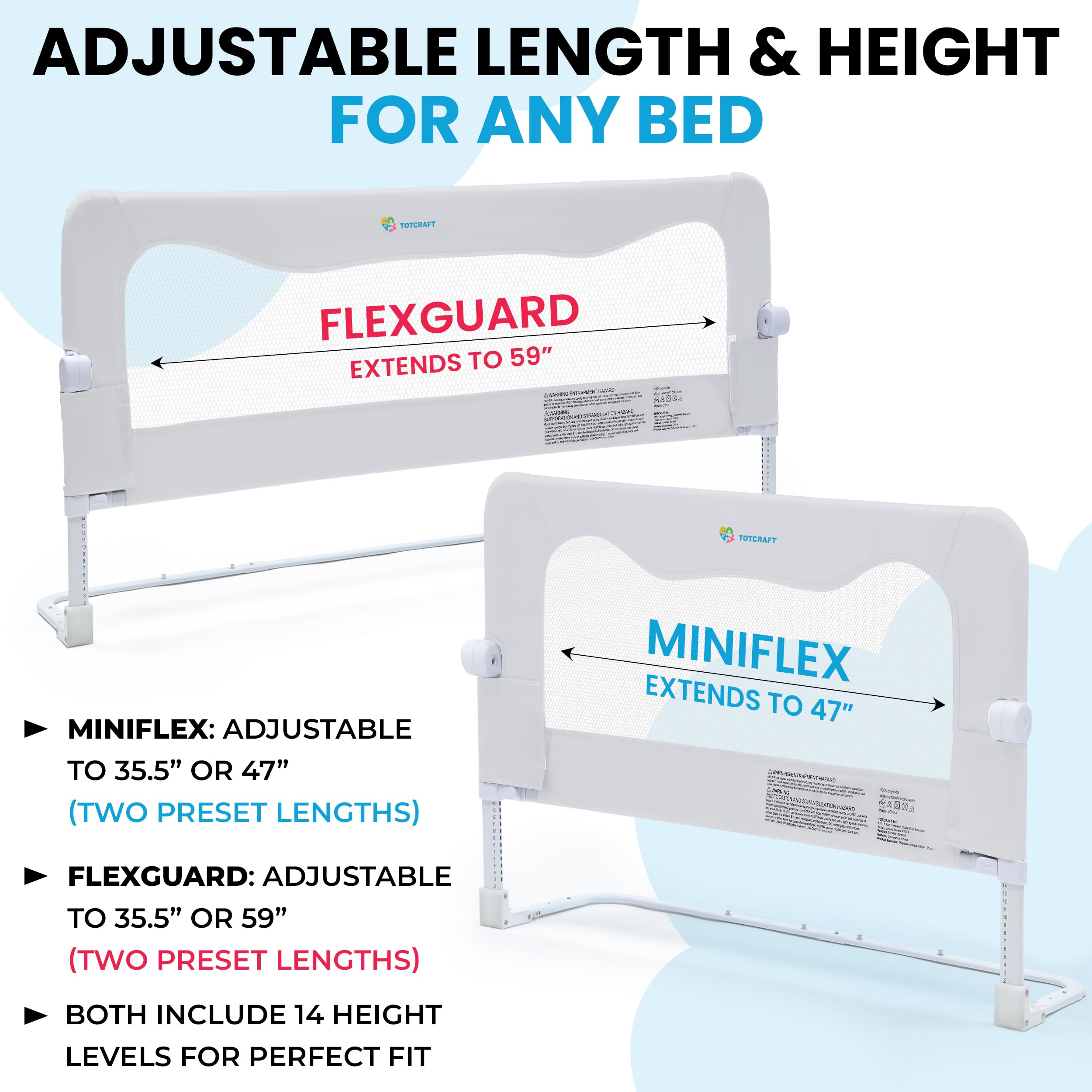 TotCraft FlexGuard 35.5-inch length option fits twin beds