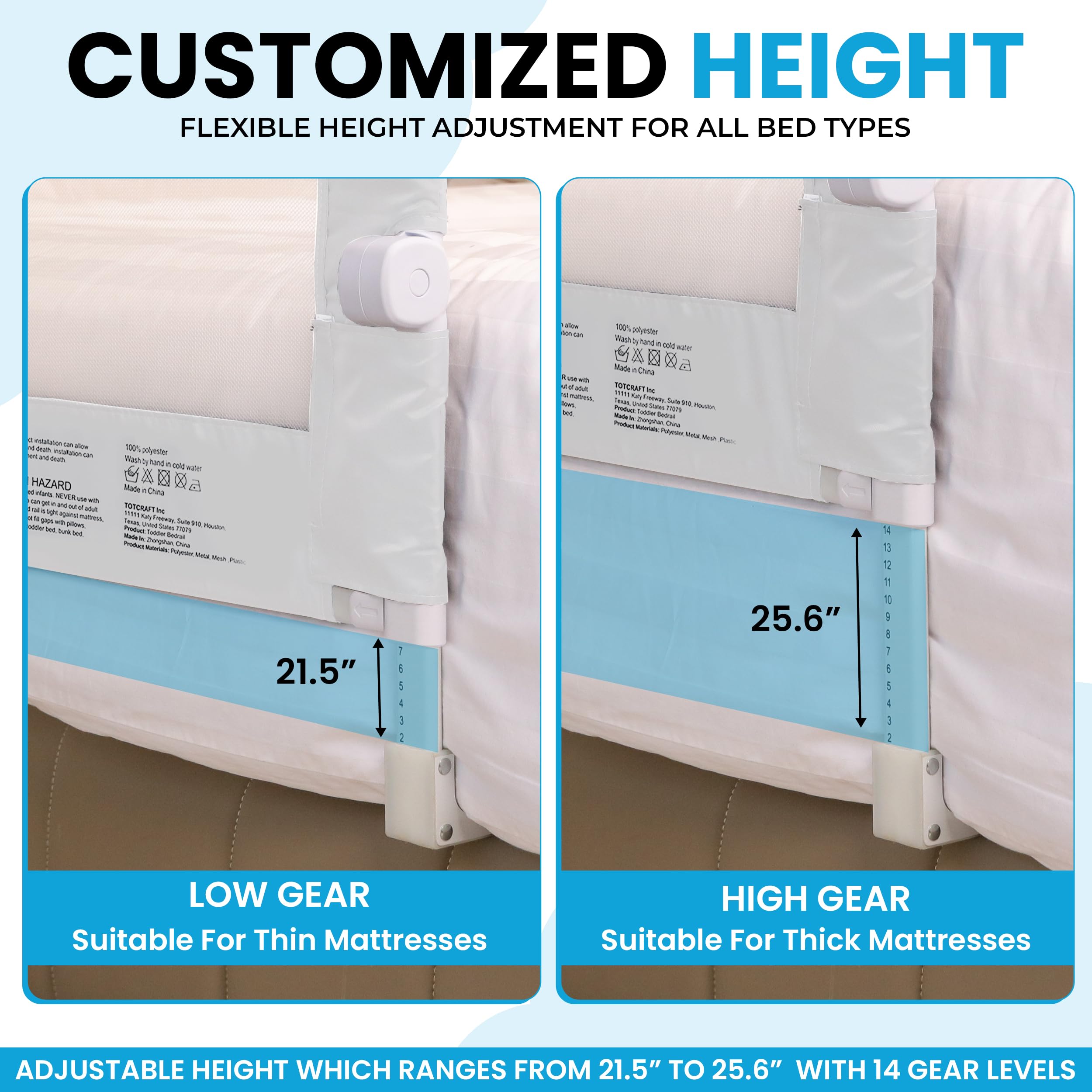 TotCraft FlexGuard 59-inch length option fits larger beds