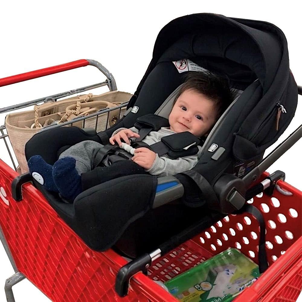 Totes Babies car seat carrier over cart enables hands-free shopping with baby safely snug.