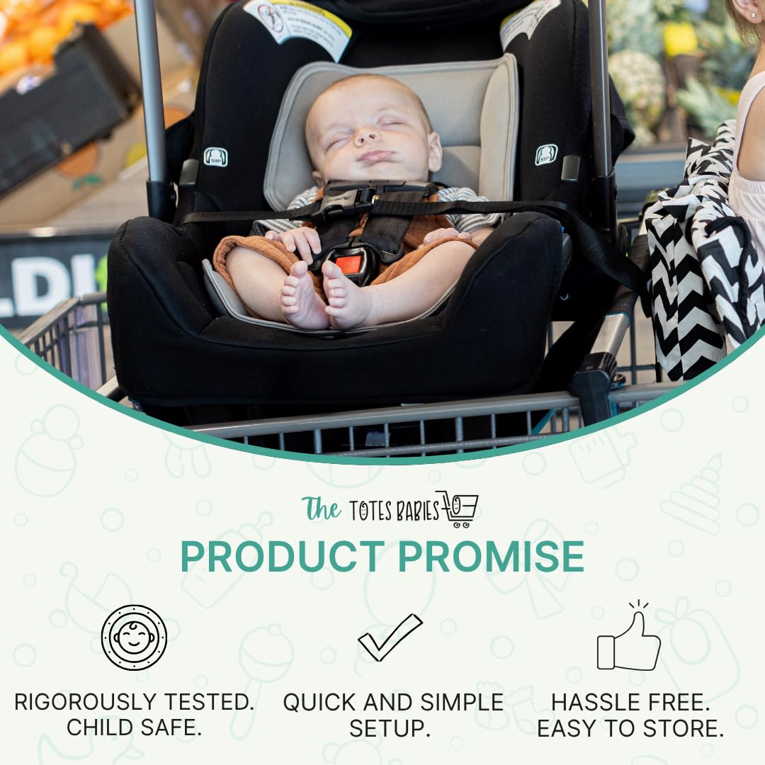Totes Babies shopping-cart insert secures the car seat for safe groceries.
