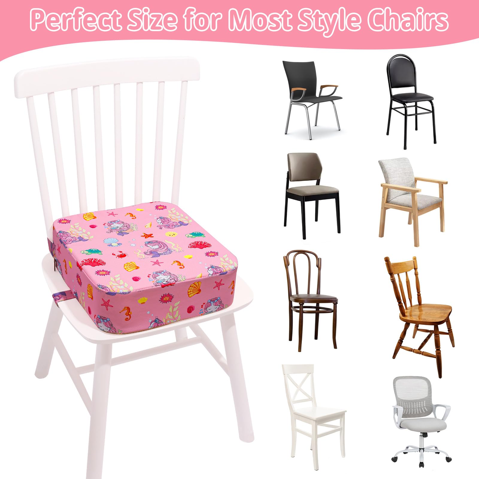 TOTIDYH Booster Seat adjustable straps secure to different chair sizes