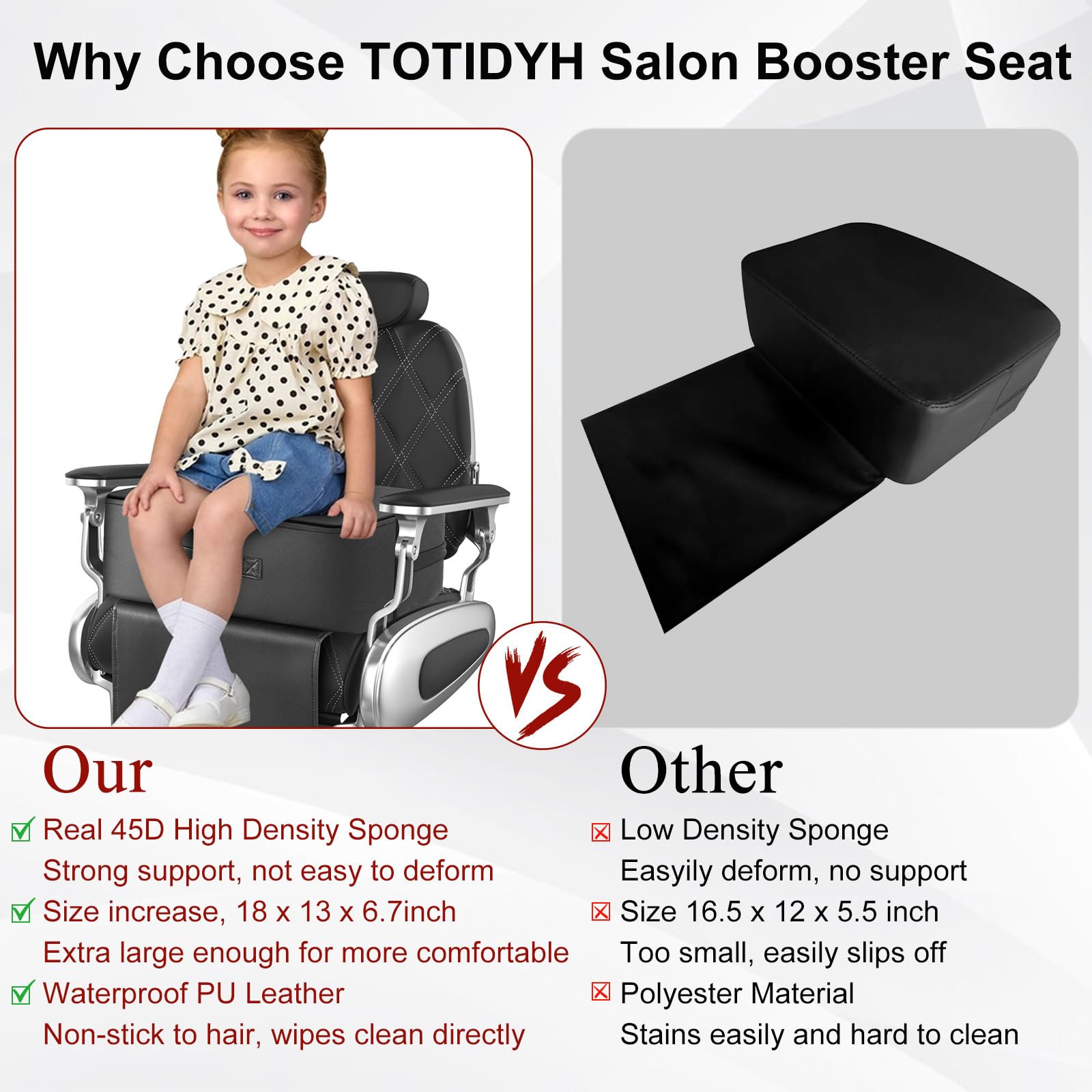 TOTIDYH booster seat is versatile for home or salon use with safe height.