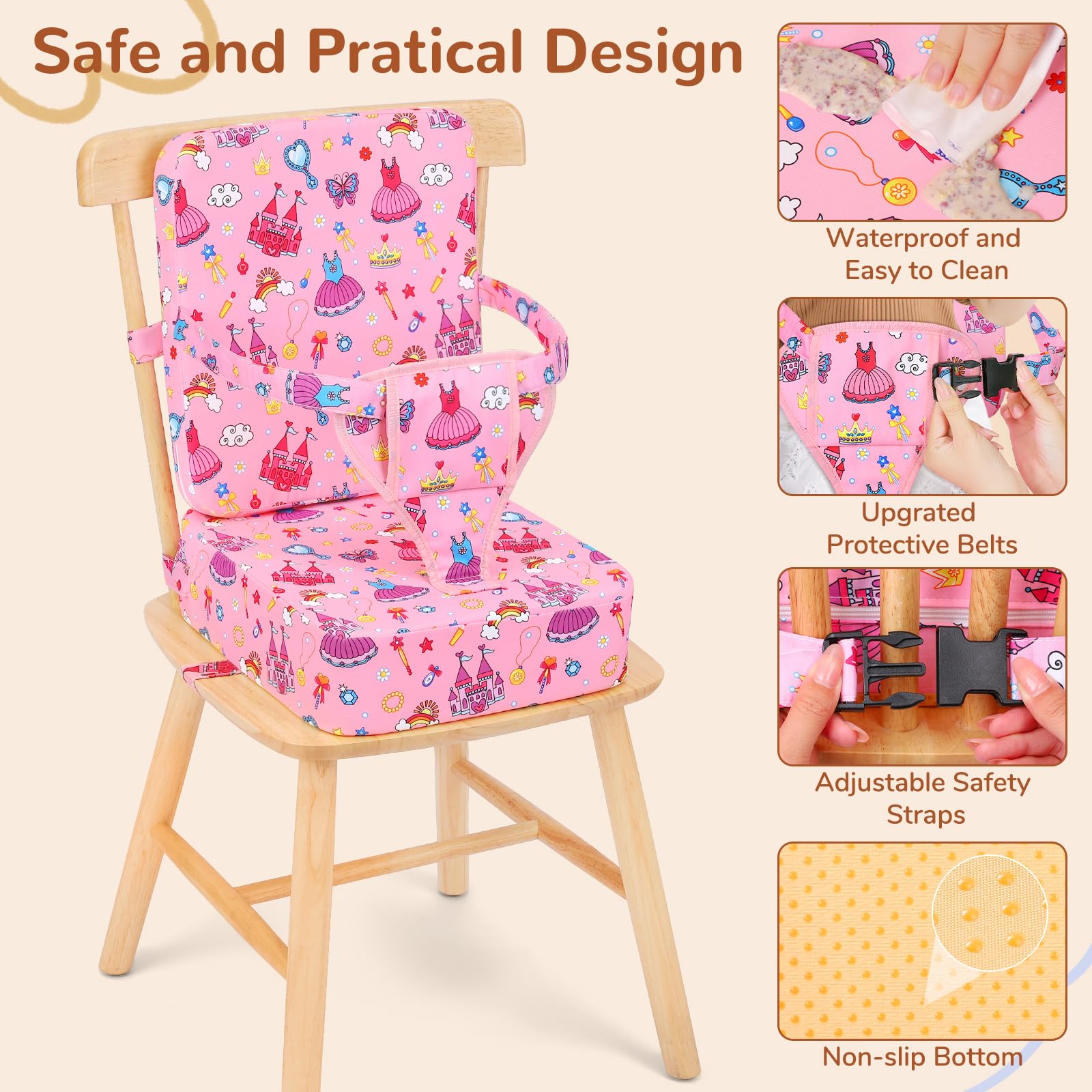 TOTIDYH booster seat with non-slip base keeps toddlers seated safely.