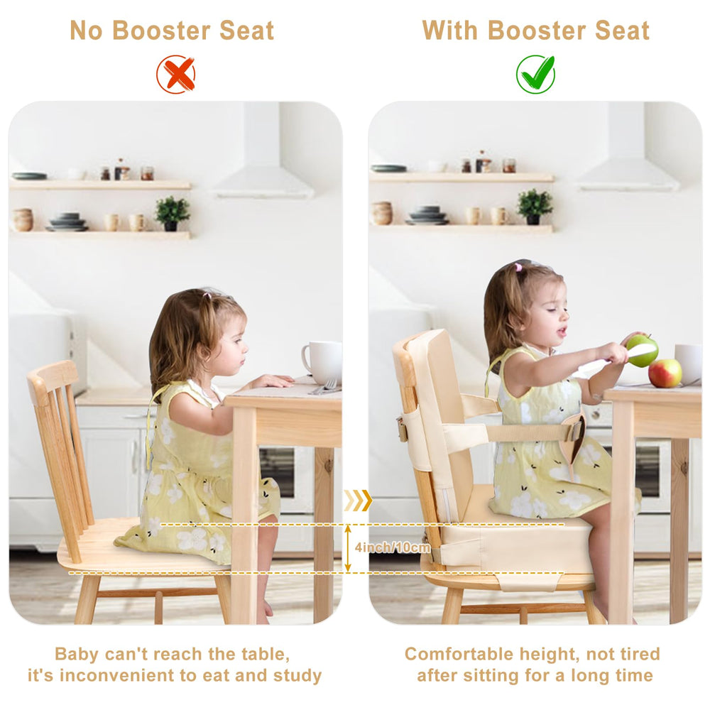 TOTIDYH booster seat with non-slip bottom helps prevent slides on kitchen chairs.