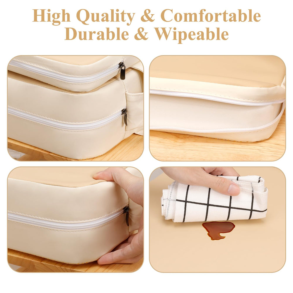 TOTIDYH booster seat uses waterproof PU leather for easy cleanup after meals.