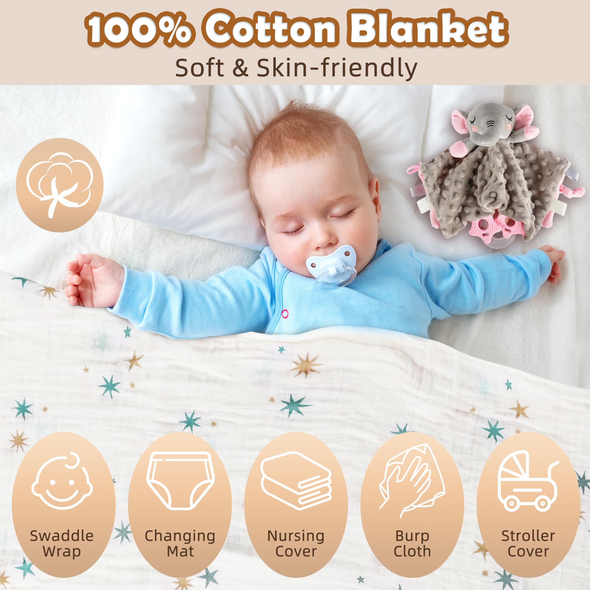 Totiro elephant blanket with textured sensory knobs supports soothing touch