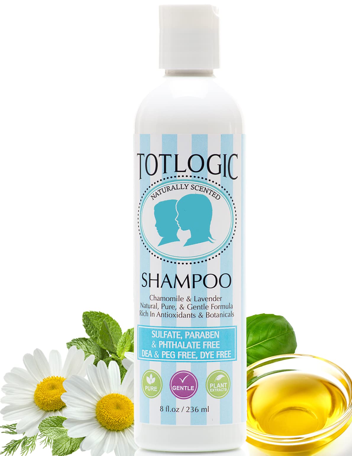 TotLogic sulfate-free kids shampoo bottle demonstrates gentle cleansing for delicate hair during daily routines.