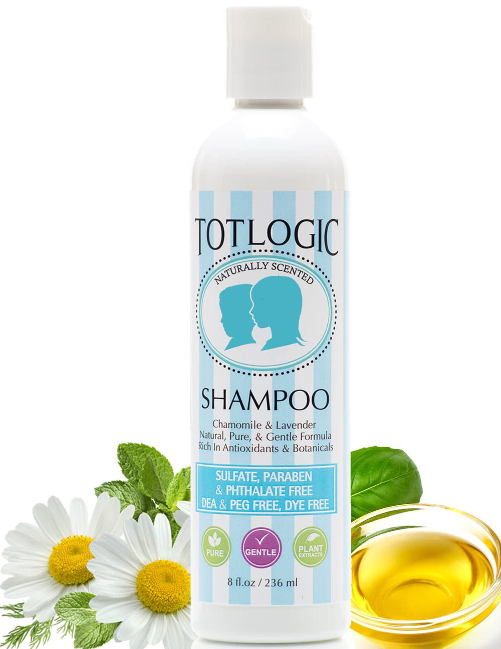 TotLogic sulfate-free kids shampoo bottle demonstrates gentle cleansing for delicate hair during daily routines.