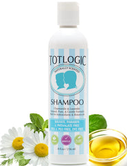 TotLogic sulfate-free kids shampoo bottle demonstrates gentle cleansing for delicate hair during daily routines.