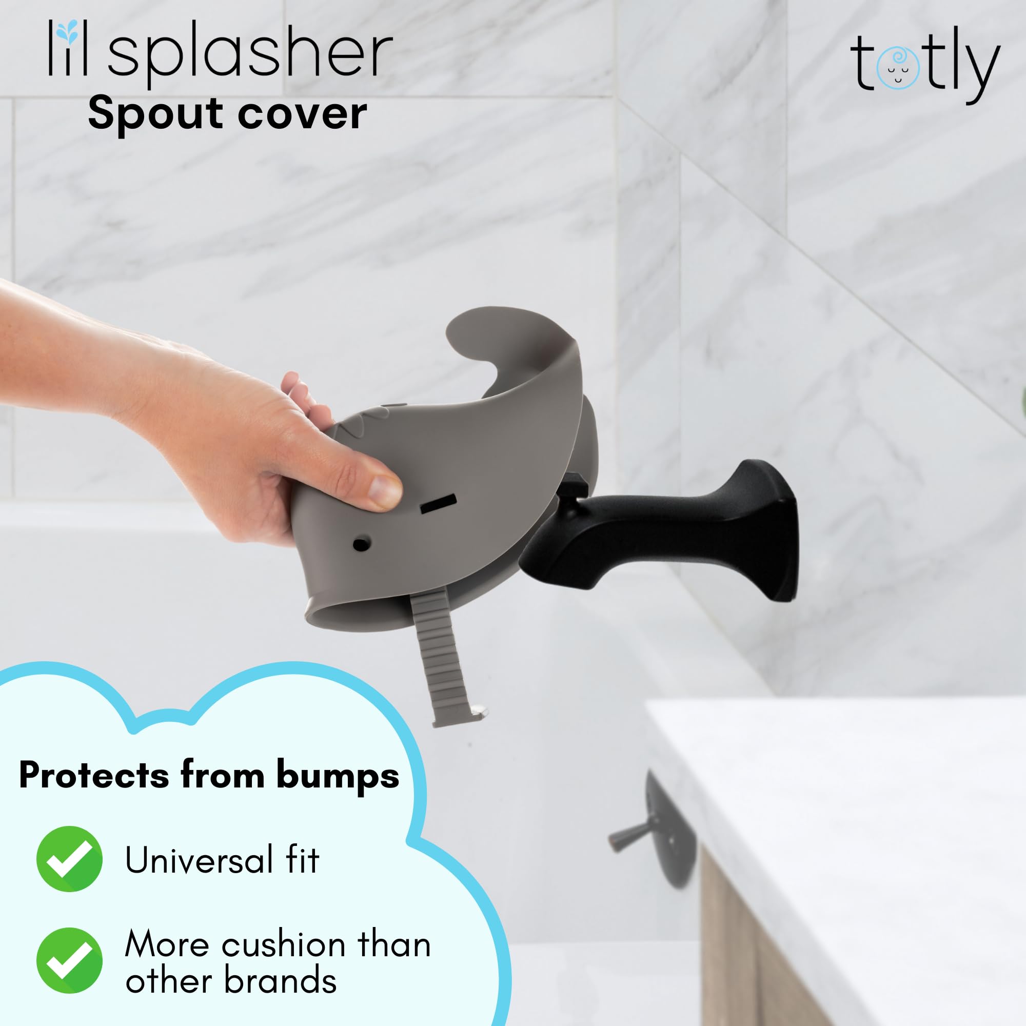 totly baby bath set spout cover protecting little heads.