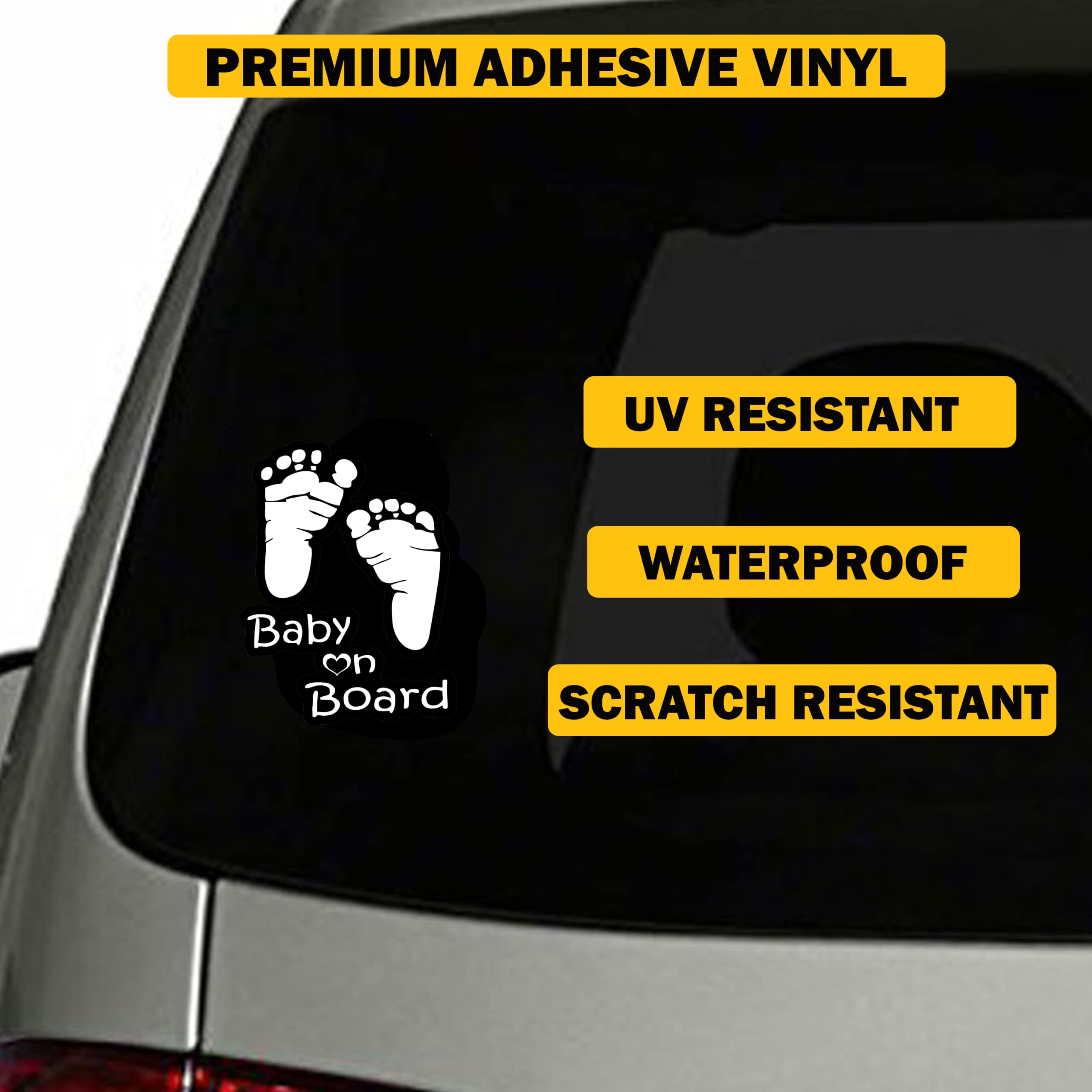 TOTOMO Baby on Board die-cut vinyl close-up highlights crisp lettering and finish for clear visibility.
