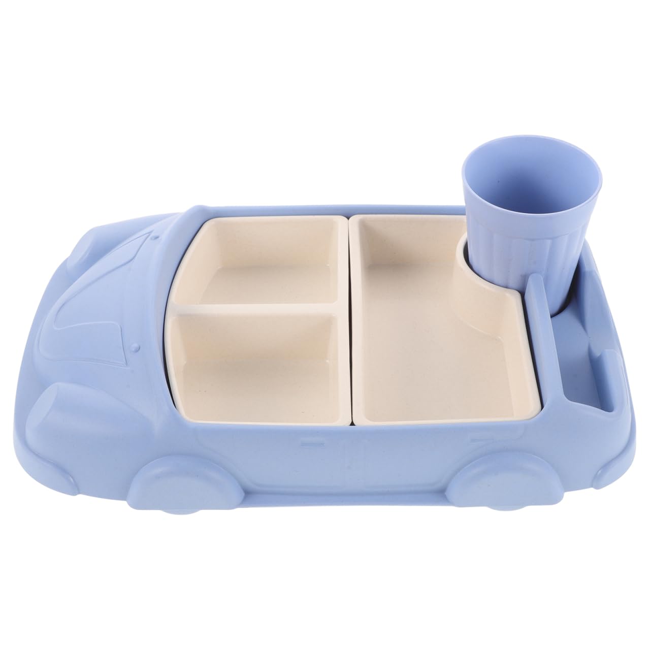 Totority car-shaped dinner tray blue water cup keeps drinks handy during meals.