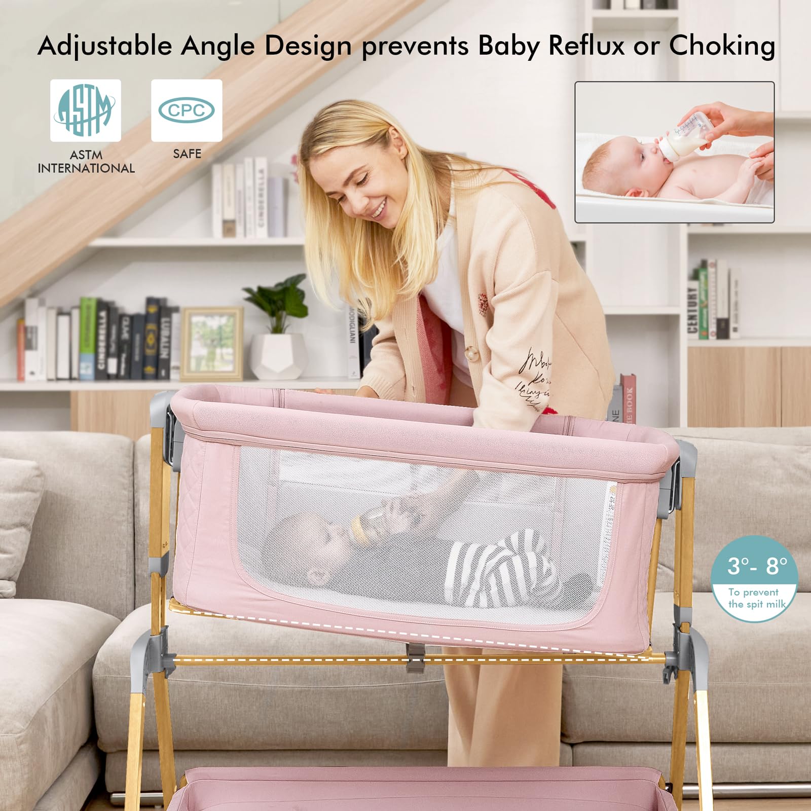 TotRun bassinet bedside sleeper pink baby nest for cozy newborn comfort