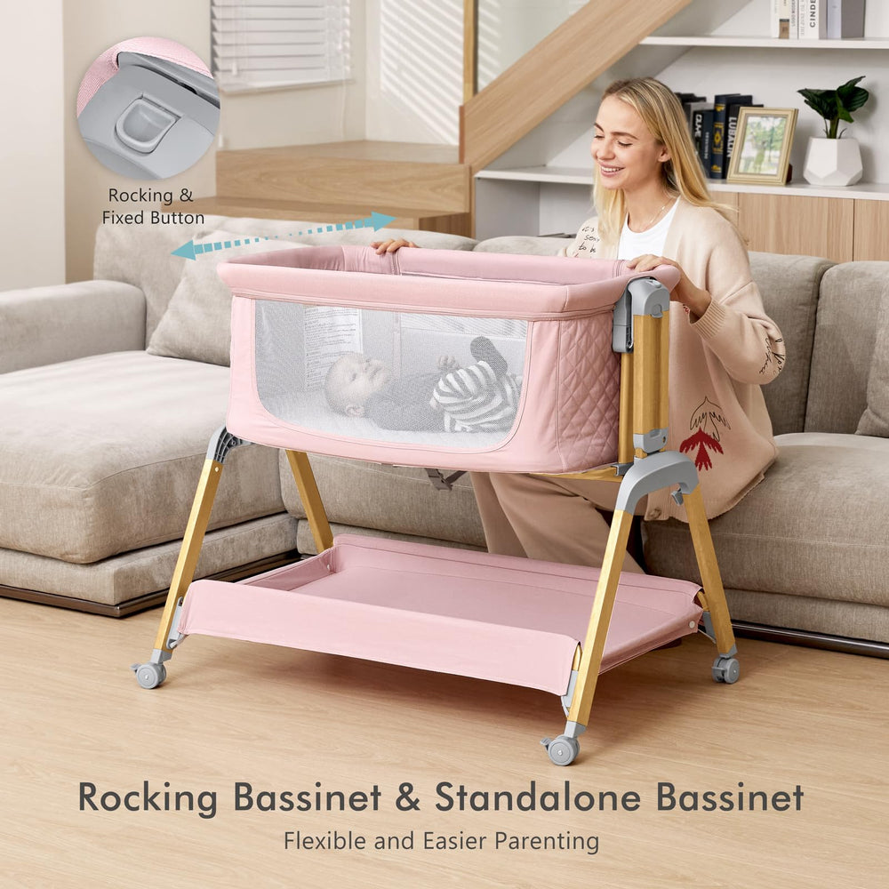 TotRun bassinet bedside sleeper pink secure bedside attachment aids late-night soothing