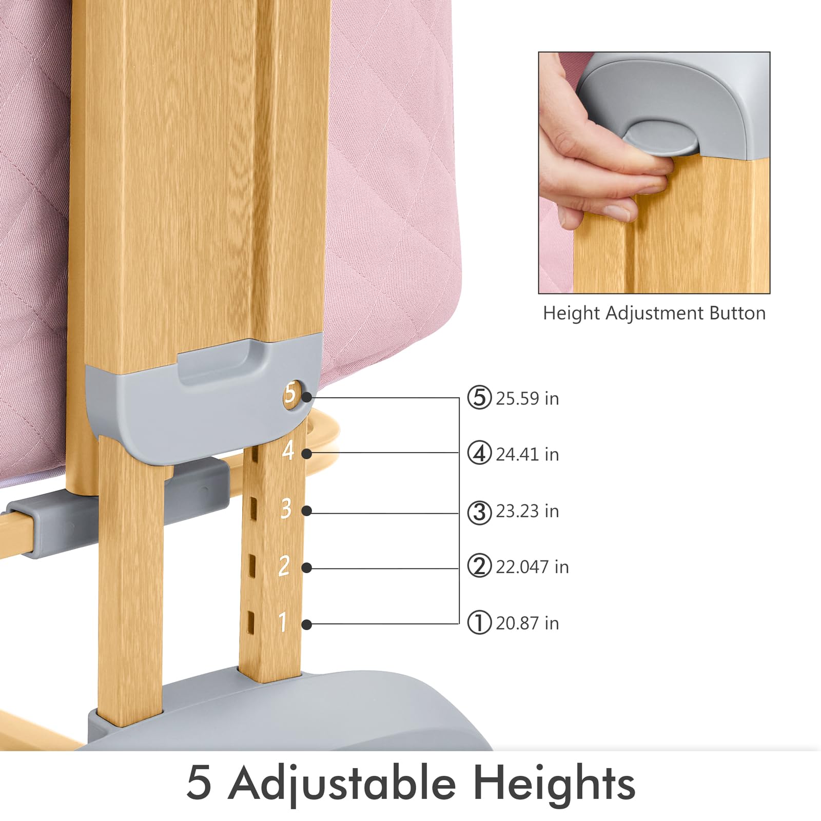 TotRun bassinet bedside sleeper pink five-height adjustment showcases customizable height