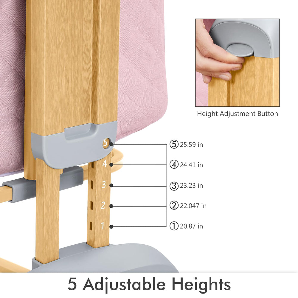 TotRun bassinet bedside sleeper pink five-height adjustment showcases customizable height