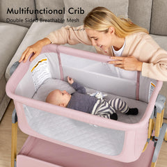 TotRun bassinet bedside sleeper pink wheels enable smooth bedside moves around the room