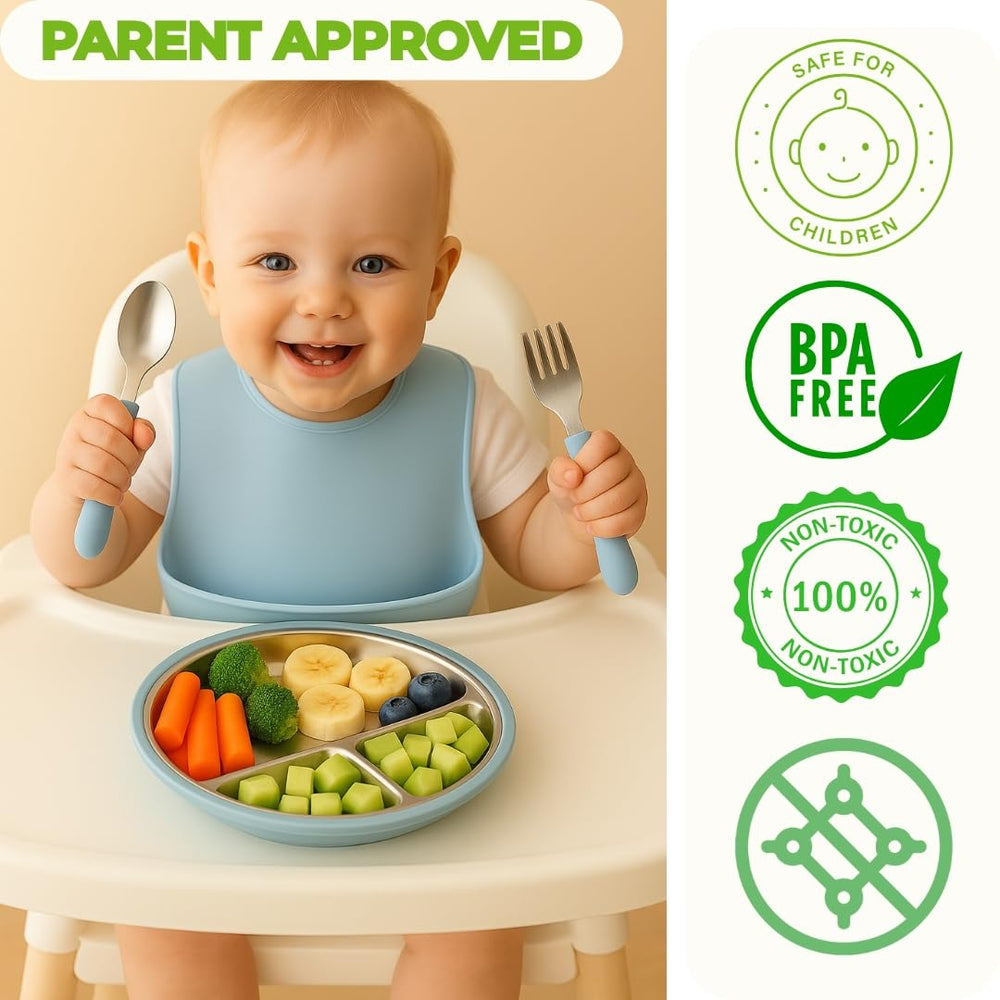 TOTS GROUND stainless steel spoon with smooth edges for tiny hands.