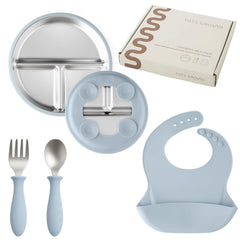 TOTS GROUND suction plate on tray for spill-free meals.