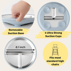 TOTS GROUND TinyBites Duo stainless-steel plate emphasizes durable, unbreakable design