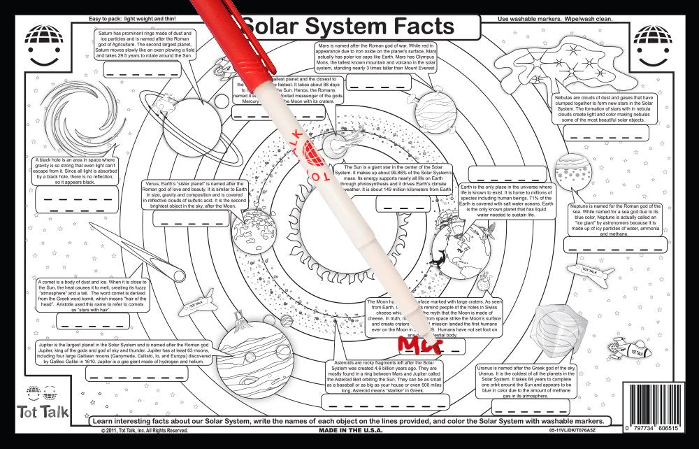Tot Talk Science Explorer solar system double-sided mats support curious tabletop science discussions.