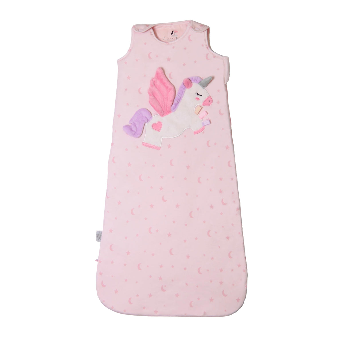 Toucan Baby sleep sack with built-in lovey at chest for self-soothing.