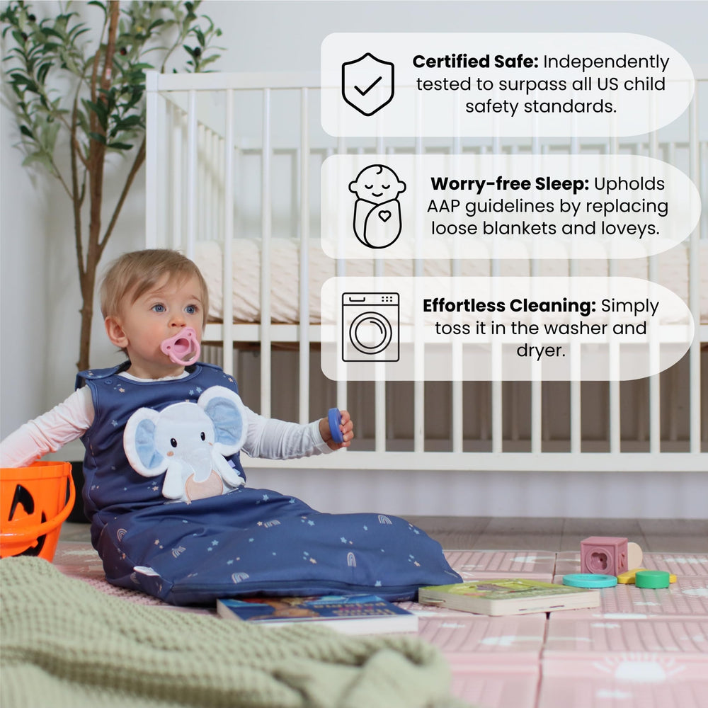 Toucan Baby sleep sack lovey textures encourage baby touch and comfort.