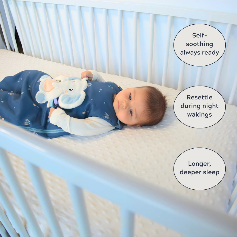 Toucan Baby sleep sack zipper guard protects delicate skin during changes.