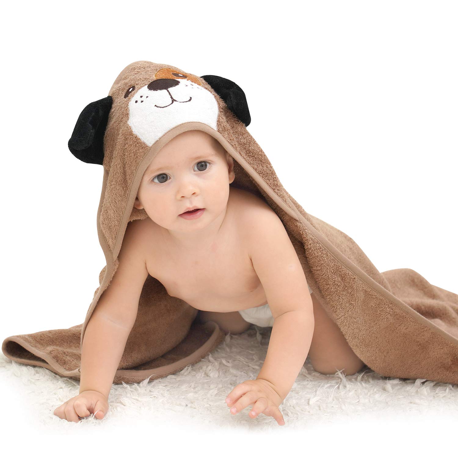 Touchat hooded baby towel puppy design provides soft, quick-drying post-bath comfort.