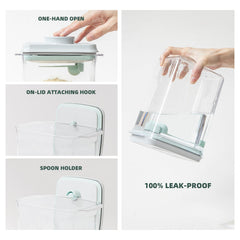 Tourdeus baby milk container featuring replaceable spoon holder for mess-free feeding.