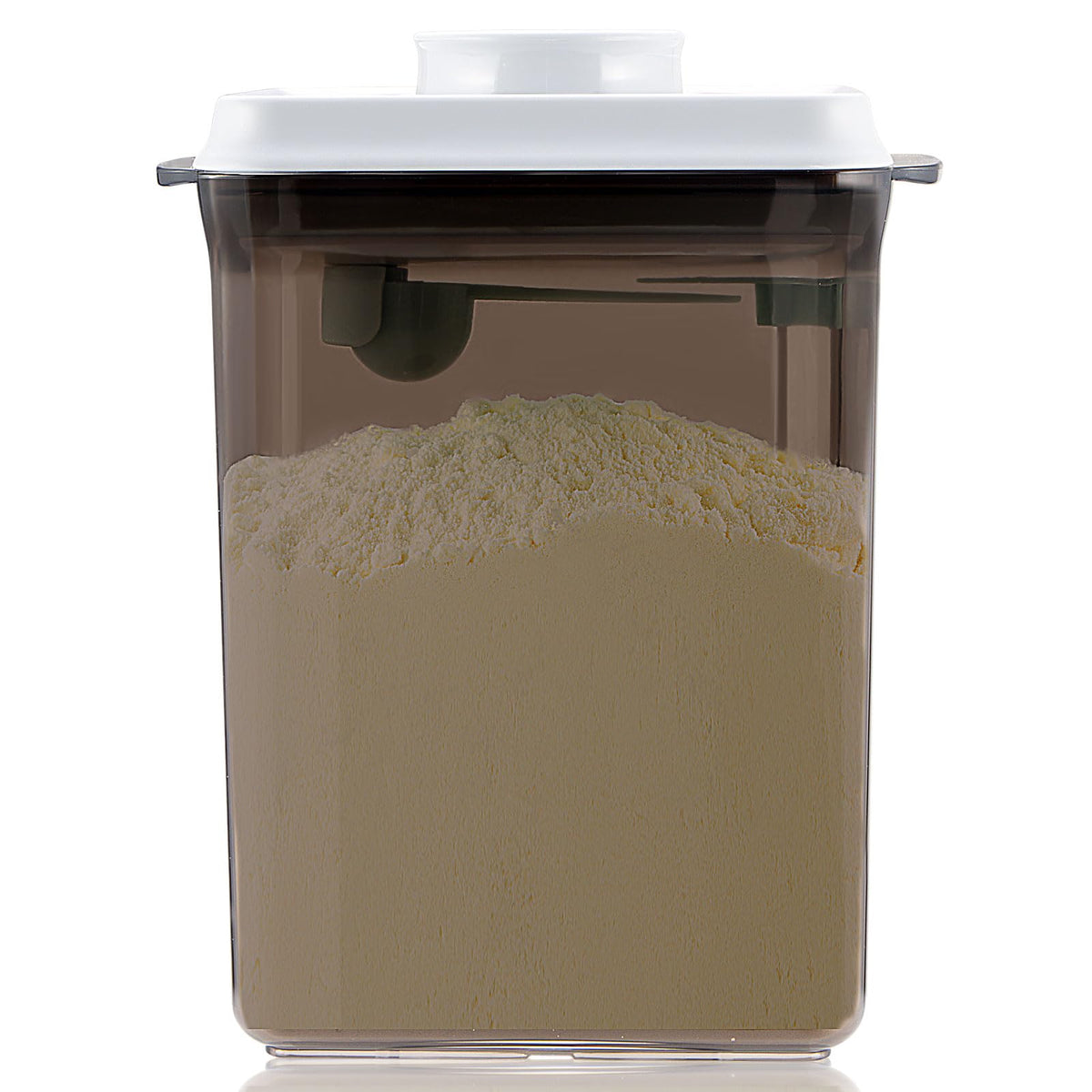Tourdeus Formula Container to Go with lid open for quick one-handed access.