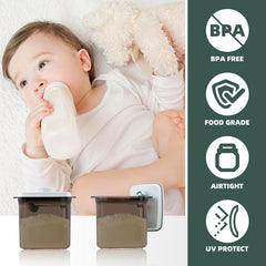 Tourdeus formula dispenser shows one-button operation for quick, mess-free feeding.