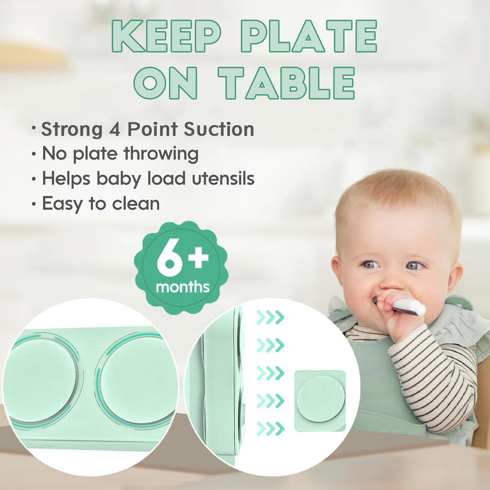 TourKing divided plate close-up shows three sections for balanced meals during toddler dining.