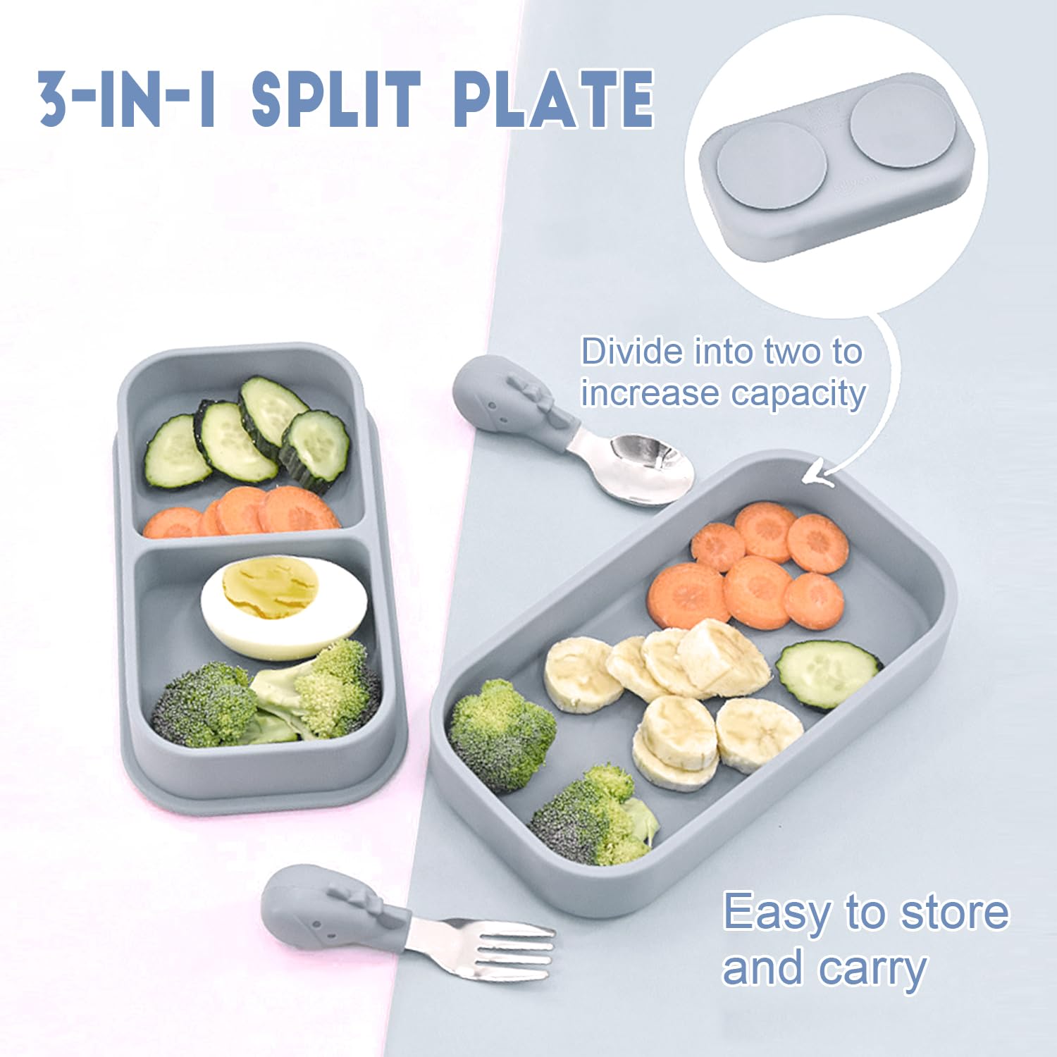 TourKing divided toddler plate with three sections for balanced meals.