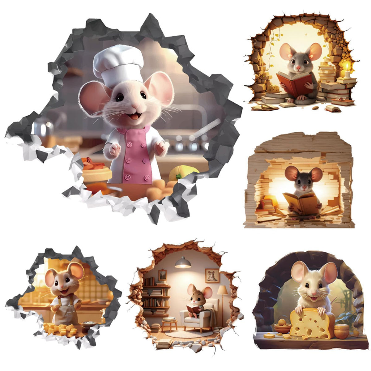 ToutoDecal 3D mouse reading wall decal boosts a cozy reading nook.