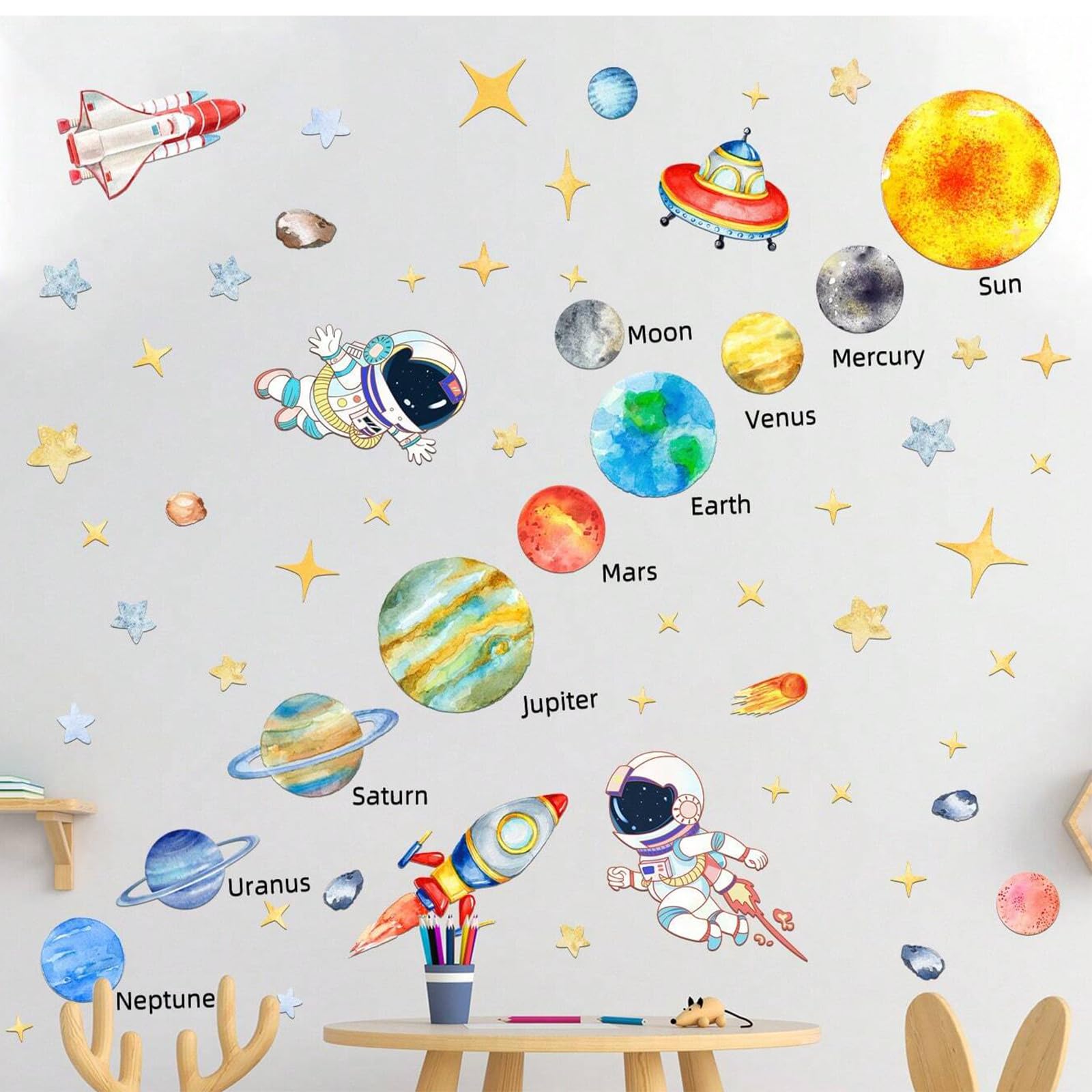 ToutoDecal solar system planets wall decal adds vibrant planets for interactive space learning at home