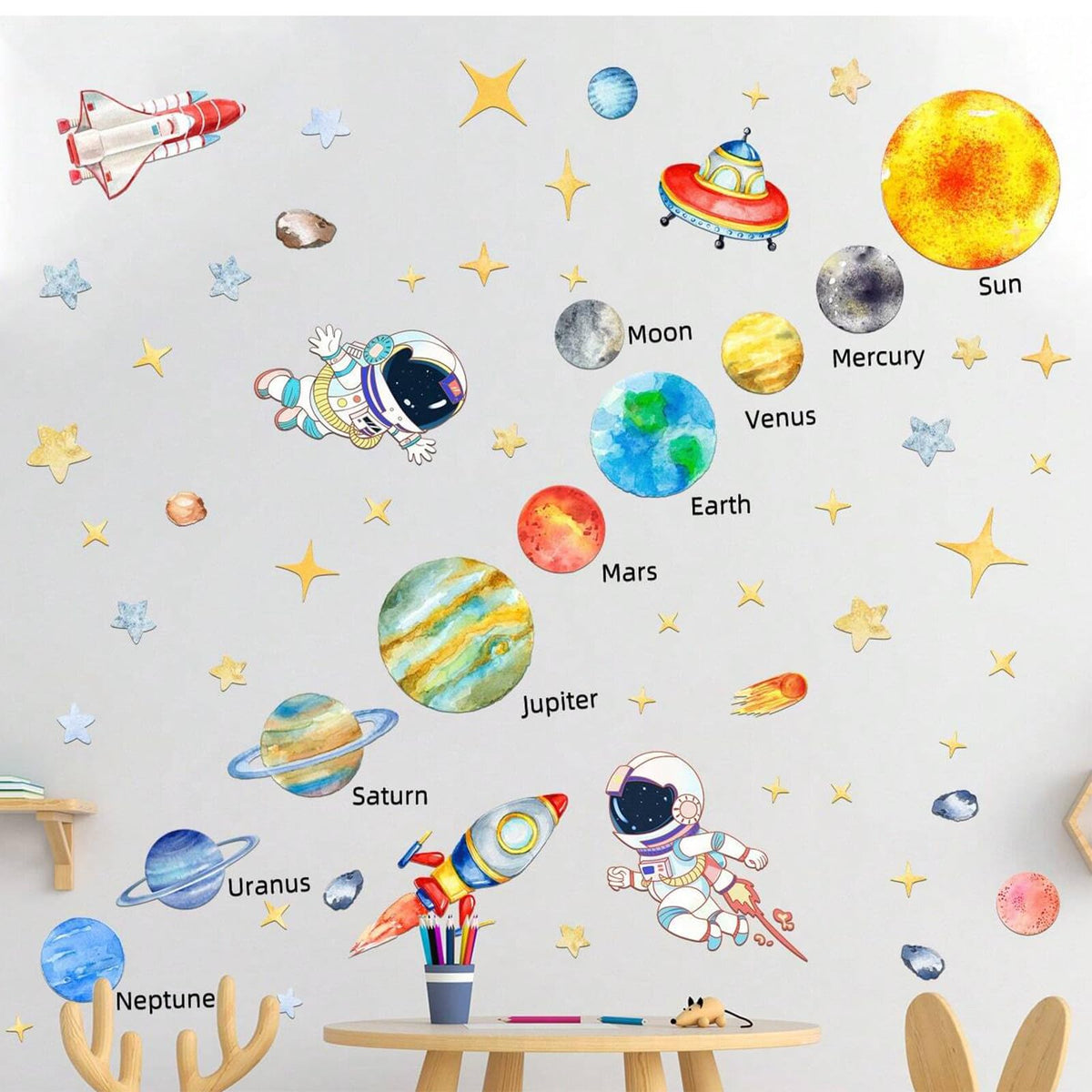 ToutoDecal solar system planets wall decal adds vibrant planets for interactive space learning at home