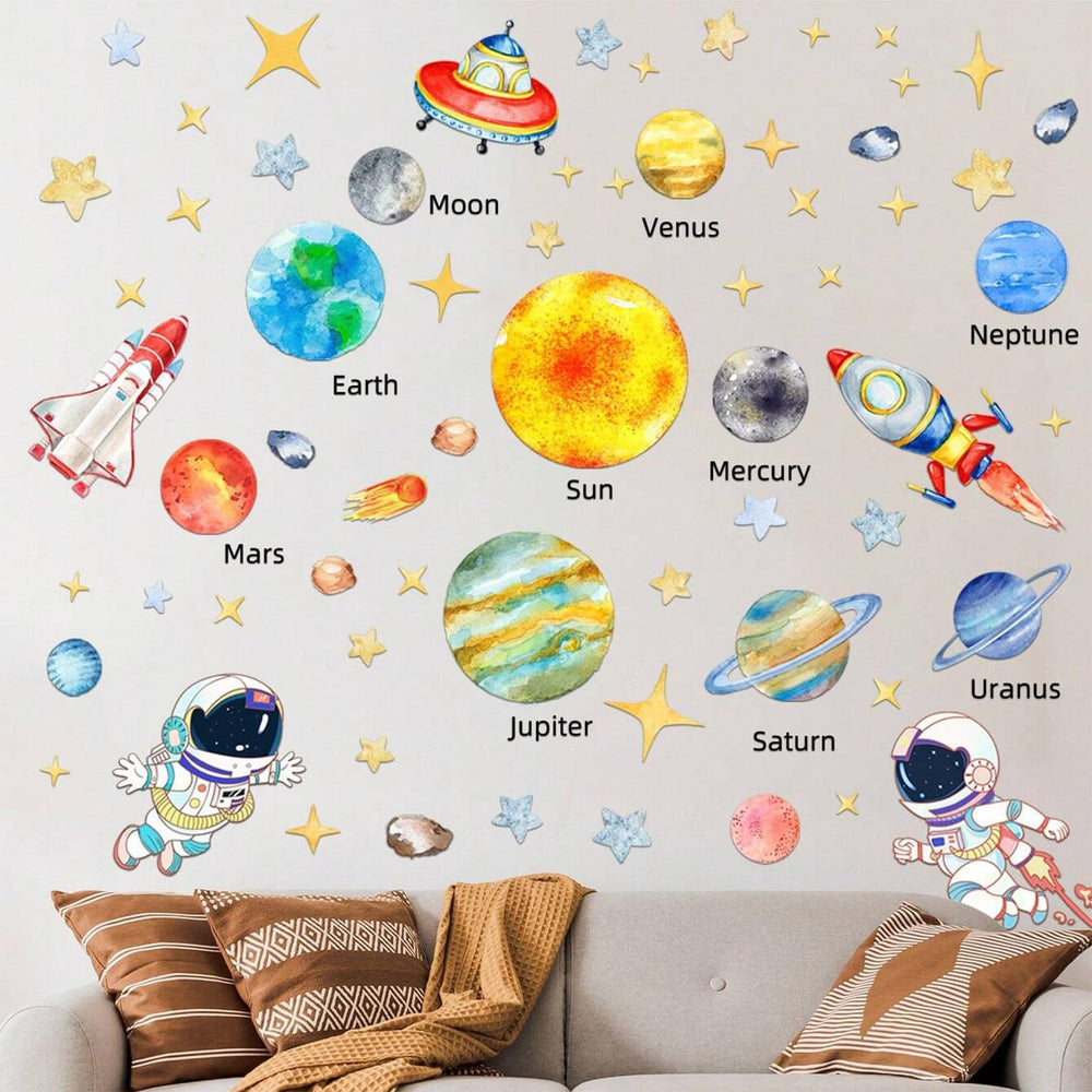ToutoDecal watercolor-planets wall art uses soft textures to engage young imaginations
