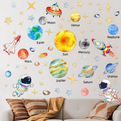 ToutoDecal watercolor-planets wall art uses soft textures to engage young imaginations
